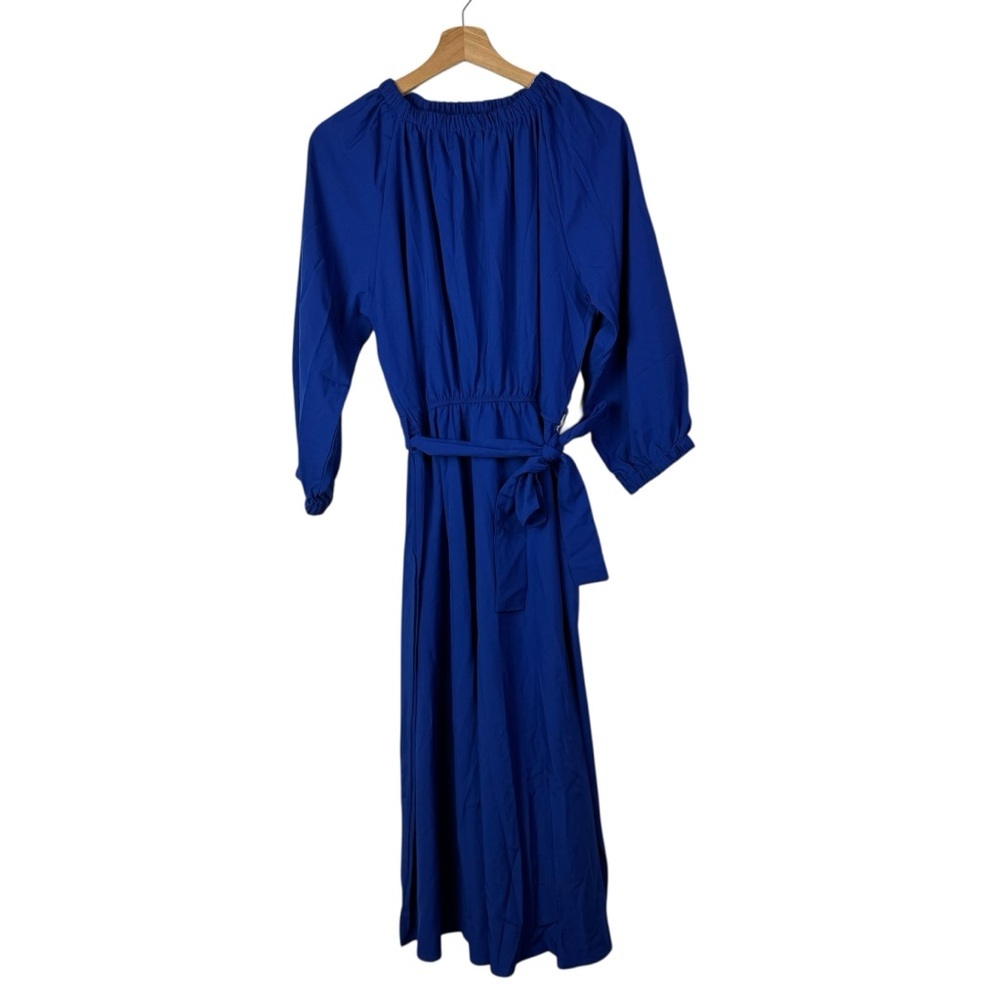 Boutique Royal Blue Off Shoulder Long Sleeve Tie Belt Waist Midi Dress L